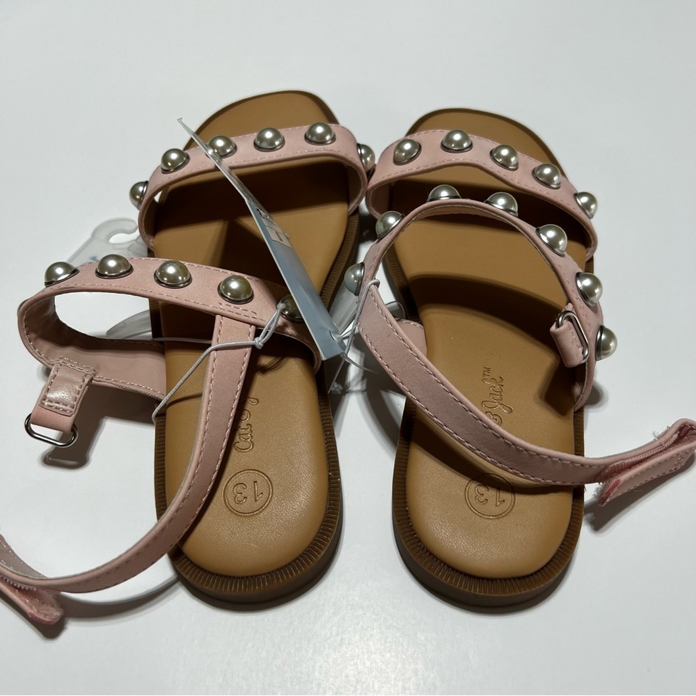 NWT Cat & Jack Kids Eve Pink Pearl-Studded Sandals Size 13 - Picture 2 of 4